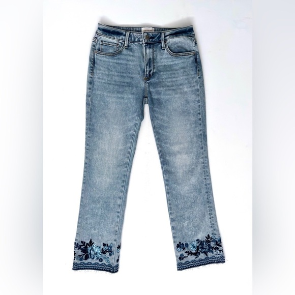 Driftwood Colette Embroidered Ankle Jeans Floral Raw Hem Light Wash Renee 27 - Picture 1 of 9